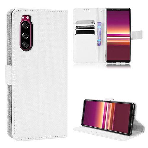 Leather Case Stands Flip Cover Holder BY1 for Sony Xperia 5 White