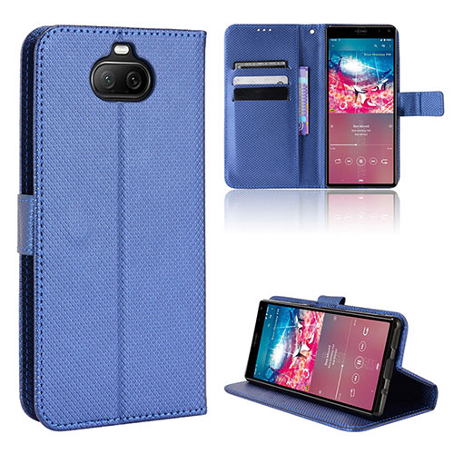 Leather Case Stands Flip Cover Holder BY1 for Sony Xperia 8 Blue