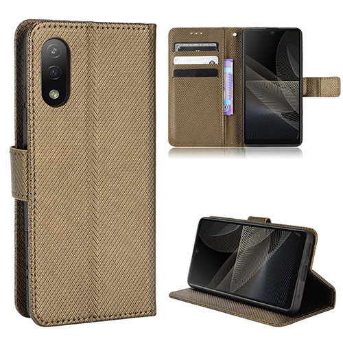 Leather Case Stands Flip Cover Holder BY1 for Sony Xperia Ace II Brown