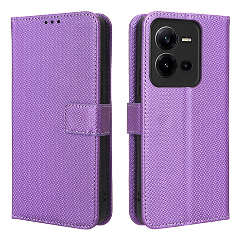 Leather Case Stands Flip Cover Holder BY1 for Vivo V25 5G Purple
