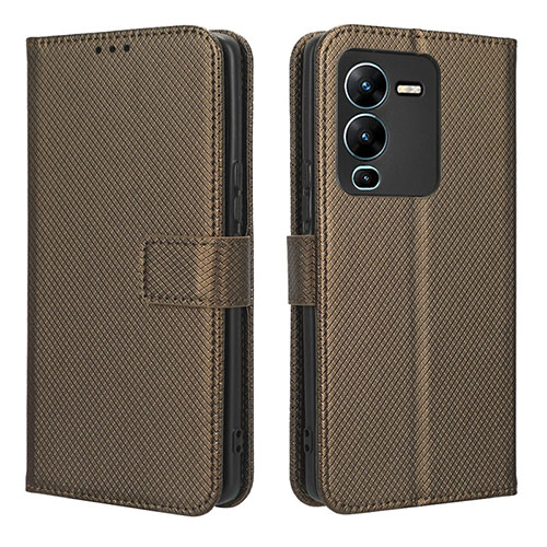 Leather Case Stands Flip Cover Holder BY1 for Vivo V25 Pro 5G Brown