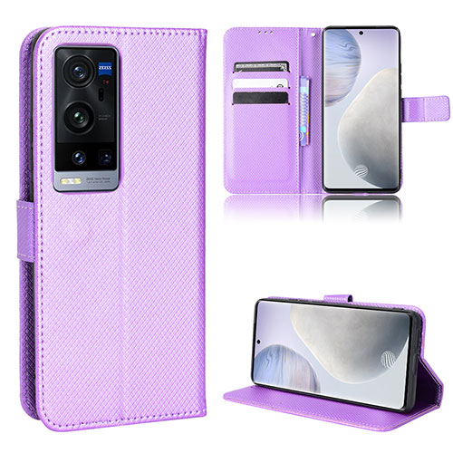 Leather Case Stands Flip Cover Holder BY1 for Vivo X60 Pro+ Plus 5G Purple