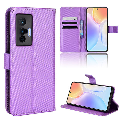 Leather Case Stands Flip Cover Holder BY1 for Vivo X70 5G Purple