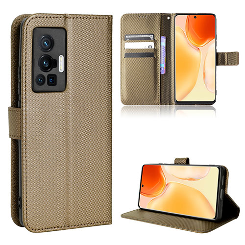 Leather Case Stands Flip Cover Holder BY1 for Vivo X70 Pro 5G Brown