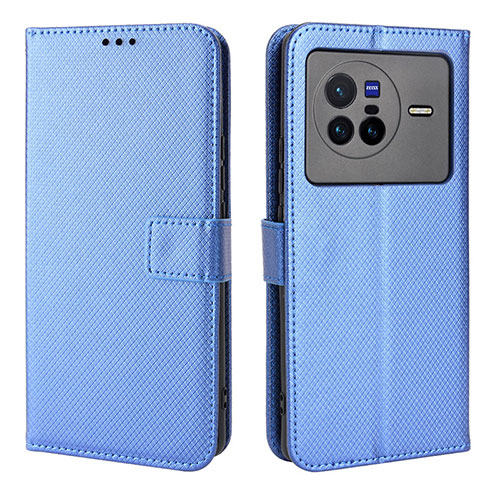 Leather Case Stands Flip Cover Holder BY1 for Vivo X80 5G Blue