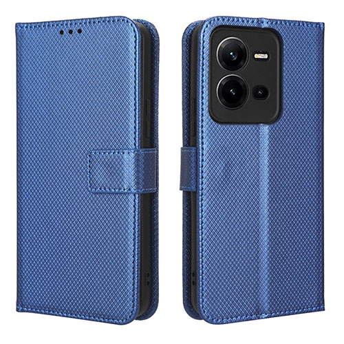 Leather Case Stands Flip Cover Holder BY1 for Vivo X80 Lite 5G Blue