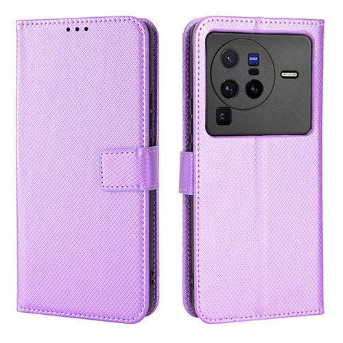 Leather Case Stands Flip Cover Holder BY1 for Vivo X80 Pro 5G Purple