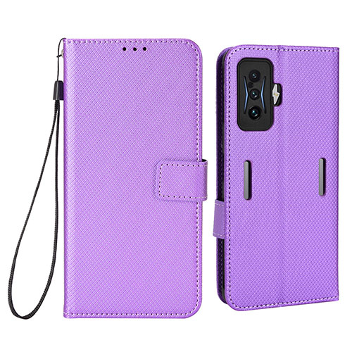 Leather Case Stands Flip Cover Holder BY1 for Xiaomi Poco F4 GT 5G Purple