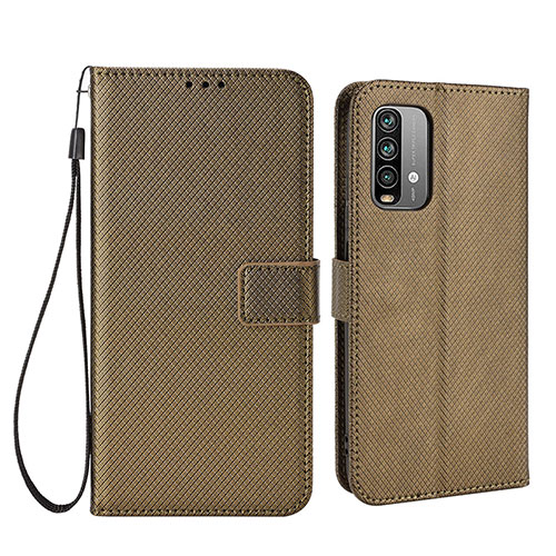 Leather Case Stands Flip Cover Holder BY1 for Xiaomi Redmi 9T 4G Brown