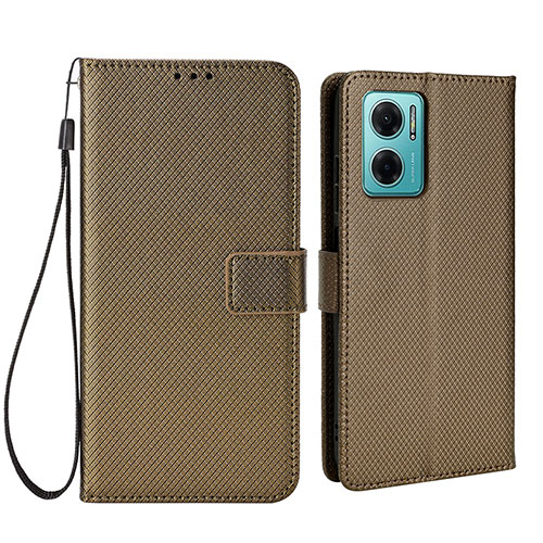 Leather Case Stands Flip Cover Holder BY1 for Xiaomi Redmi Note 11E 5G Brown