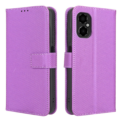 Leather Case Stands Flip Cover Holder BY1 for Xiaomi Redmi Note 11R 5G Purple