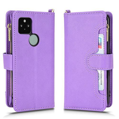 Leather Case Stands Flip Cover Holder BY2 for Google Pixel 5 Purple