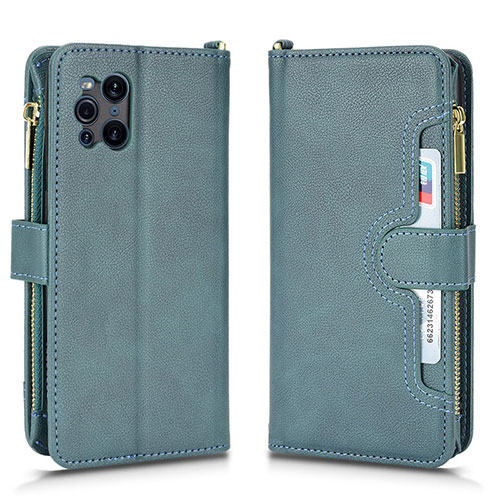 Leather Case Stands Flip Cover Holder BY2 for Oppo Find X3 5G Green