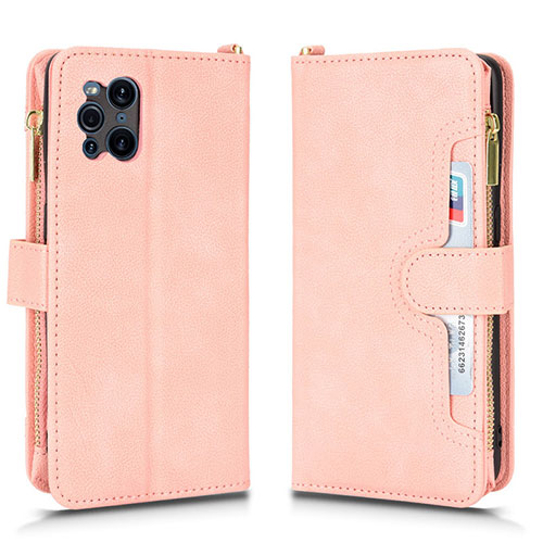 Leather Case Stands Flip Cover Holder BY2 for Oppo Find X3 Pro 5G Rose Gold