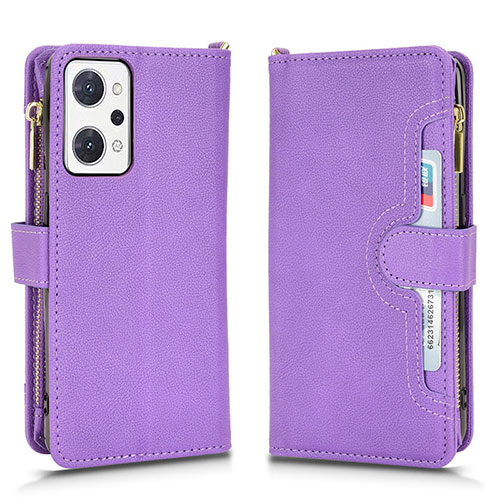 Leather Case Stands Flip Cover Holder BY2 for Oppo Reno7 A Purple