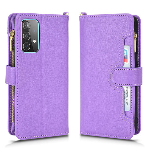 Leather Case Stands Flip Cover Holder BY2 for Samsung Galaxy A52 5G Purple