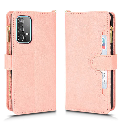 Leather Case Stands Flip Cover Holder BY2 for Samsung Galaxy A52 5G Rose Gold
