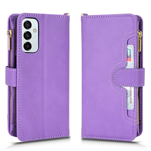 Leather Case Stands Flip Cover Holder BY2 for Samsung Galaxy M23 5G Purple