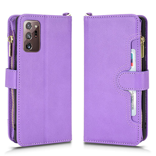 Leather Case Stands Flip Cover Holder BY2 for Samsung Galaxy Note 20 Ultra 5G Purple