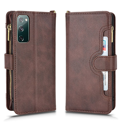 Leather Case Stands Flip Cover Holder BY2 for Samsung Galaxy S20 FE (2022) 5G Brown