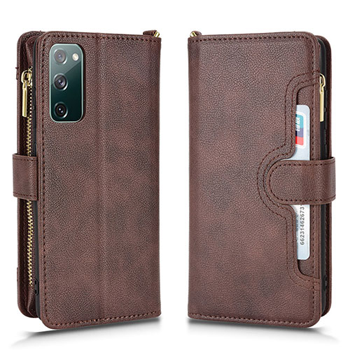 Leather Case Stands Flip Cover Holder BY2 for Samsung Galaxy S20 FE 5G Brown