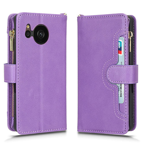 Leather Case Stands Flip Cover Holder BY2 for Sharp Aquos Sense7 Purple
