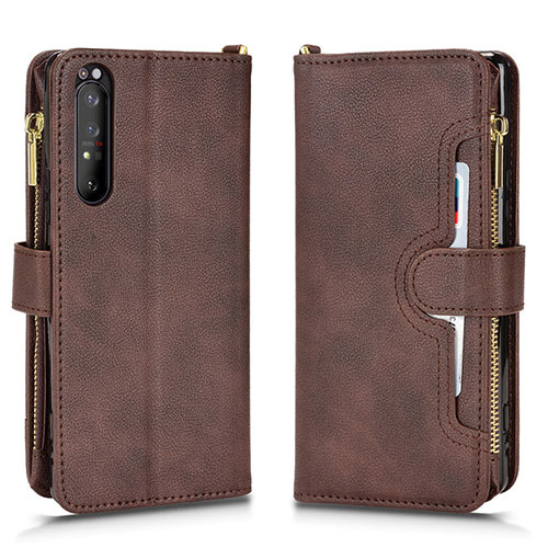 Leather Case Stands Flip Cover Holder BY2 for Sony Xperia 1 II Brown