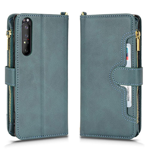 Leather Case Stands Flip Cover Holder BY2 for Sony Xperia 1 II Green