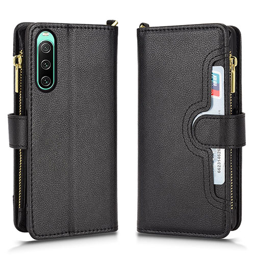 Leather Case Stands Flip Cover Holder BY2 for Sony Xperia 10 IV Black