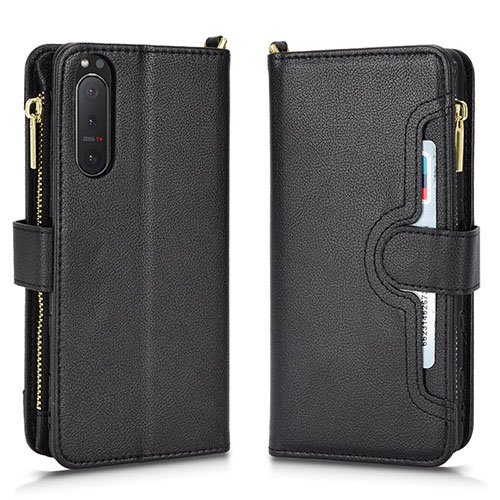 Leather Case Stands Flip Cover Holder BY2 for Sony Xperia 5 II Black