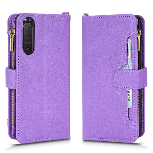 Leather Case Stands Flip Cover Holder BY2 for Sony Xperia 5 II Purple
