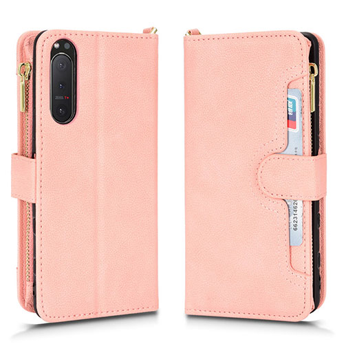Leather Case Stands Flip Cover Holder BY2 for Sony Xperia 5 II Rose Gold