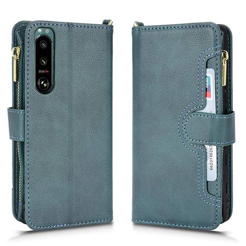 Leather Case Stands Flip Cover Holder BY2 for Sony Xperia 5 III Green