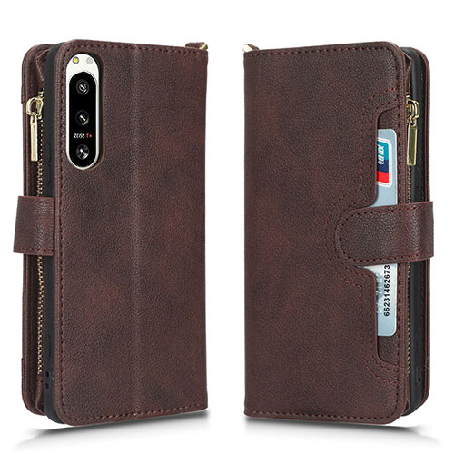 Leather Case Stands Flip Cover Holder BY2 for Sony Xperia 5 IV Brown