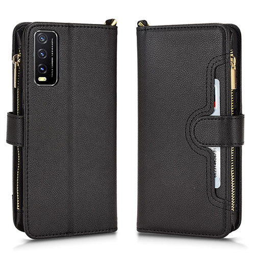 Leather Case Stands Flip Cover Holder BY2 for Vivo Y11s Black