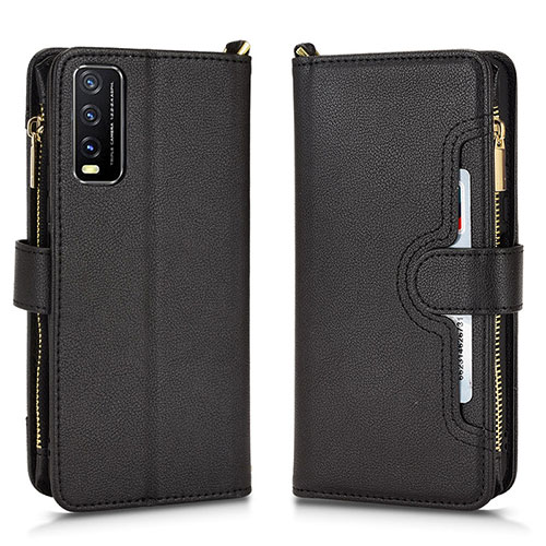 Leather Case Stands Flip Cover Holder BY2 for Vivo Y20 Black