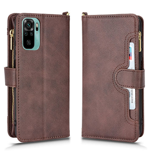 Leather Case Stands Flip Cover Holder BY2 for Xiaomi Poco M5S Brown