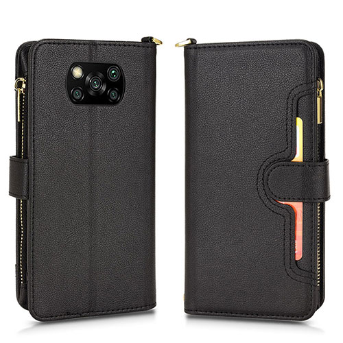 Leather Case Stands Flip Cover Holder BY2 for Xiaomi Poco X3 NFC Black