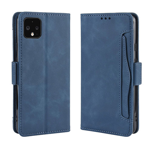 Leather Case Stands Flip Cover Holder BY3 for Google Pixel 4 Blue