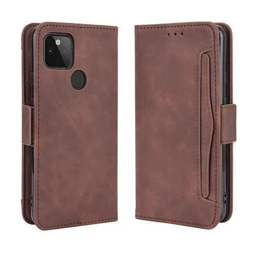 Leather Case Stands Flip Cover Holder BY3 for Google Pixel 4a 5G Brown