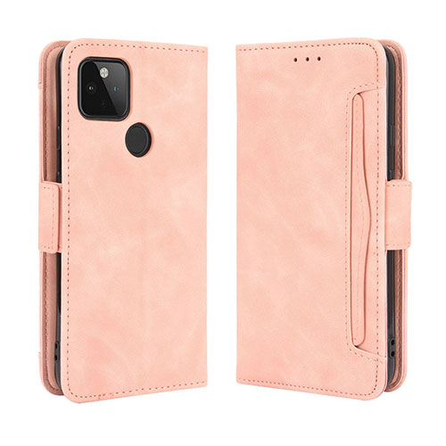 Leather Case Stands Flip Cover Holder BY3 for Google Pixel 4a 5G Pink