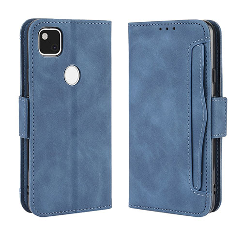Leather Case Stands Flip Cover Holder BY3 for Google Pixel 4a Blue