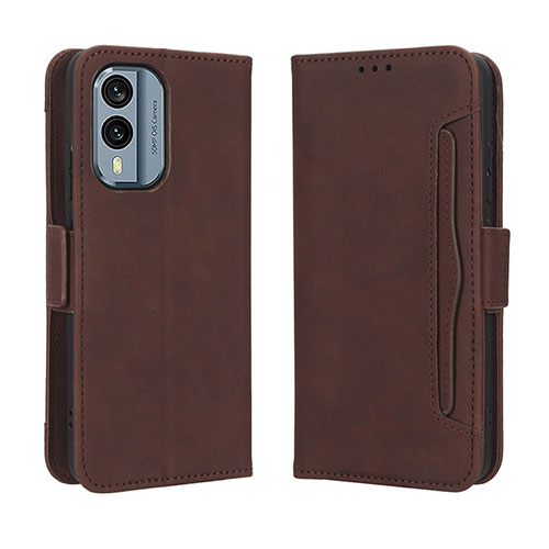 Leather Case Stands Flip Cover Holder BY3 for Nokia X30 5G Brown