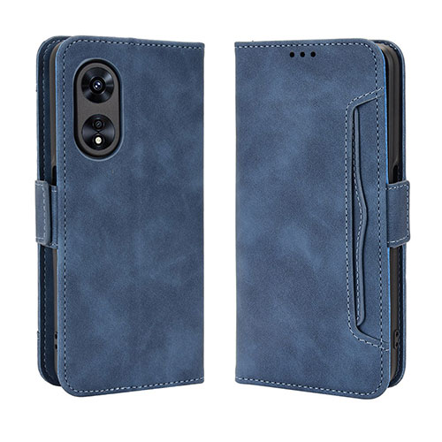 Leather Case Stands Flip Cover Holder BY3 for Oppo A58 5G Blue