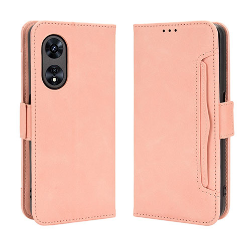 Leather Case Stands Flip Cover Holder BY3 for Oppo A58x 5G Pink