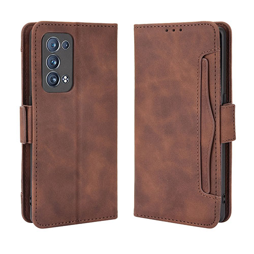 Leather Case Stands Flip Cover Holder BY3 for Oppo Reno6 Pro+ Plus 5G Brown