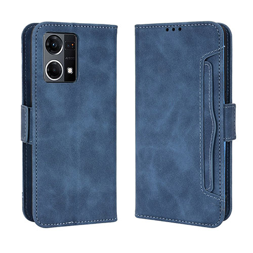 Leather Case Stands Flip Cover Holder BY3 for Oppo Reno7 4G Blue