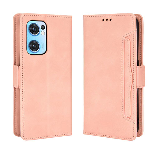 Leather Case Stands Flip Cover Holder BY3 for Oppo Reno7 5G Pink