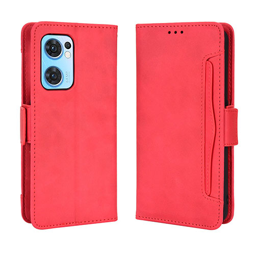 Leather Case Stands Flip Cover Holder BY3 for Oppo Reno7 5G Red