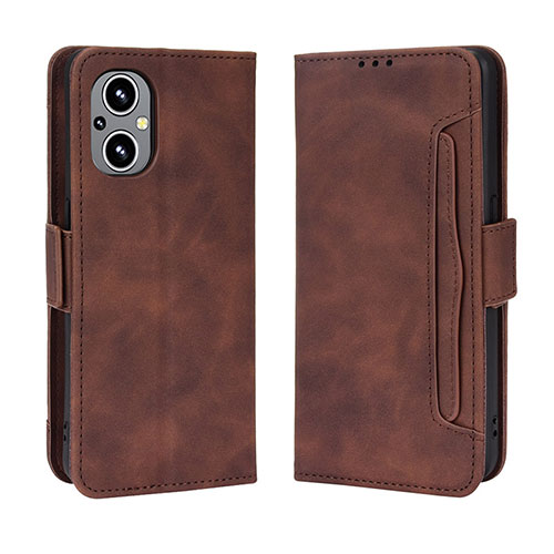 Leather Case Stands Flip Cover Holder BY3 for Oppo Reno7 Lite 5G Brown